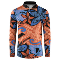 Plumeria Polynesian Pattern Button Sweatshirt Unique Fantasy Orange Blue LT01 Orange - Polynesian Pride