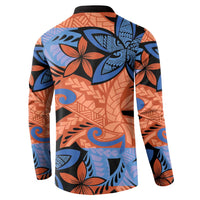 Plumeria Polynesian Pattern Button Sweatshirt Unique Fantasy Orange Blue LT01 - Polynesian Pride