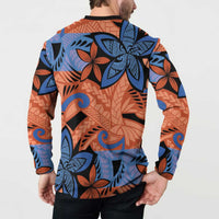Plumeria Polynesian Pattern Button Sweatshirt Unique Fantasy Orange Blue LT01 - Polynesian Pride