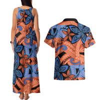 Plumeria Polynesian Pattern Couples Matching Tank Maxi Dress and Hawaiian Shirt Unique Fantasy Orange Blue LT01 - Polynesian Pride