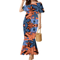 Plumeria Polynesian Pattern Family Matching Mermaid Dress and Hawaiian Shirt Unique Fantasy Orange Blue