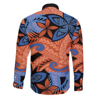 Plumeria Polynesian Pattern Family Matching Off The Shoulder Long Sleeve Dress and Hawaiian Shirt Unique Fantasy Orange Blue