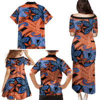 Plumeria Polynesian Pattern Family Matching Puletasi and Hawaiian Shirt Unique Fantasy Orange Blue