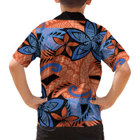 Plumeria Polynesian Pattern Family Matching Summer Maxi Dress and Hawaiian Shirt Unique Fantasy Orange Blue