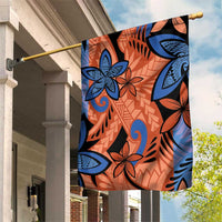 Plumeria Polynesian Pattern Garden Flag Unique Fantasy Orange Blue