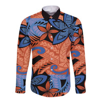Plumeria Polynesian Pattern Long Sleeve Button Shirt Unique Fantasy Orange Blue LT01 Unisex Orange - Polynesian Pride