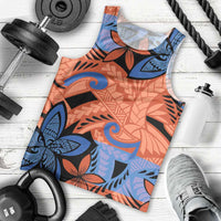 Plumeria Polynesian Pattern Men Tank Top Unique Fantasy Orange Blue LT01 - Polynesian Pride