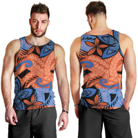 Plumeria Polynesian Pattern Men Tank Top Unique Fantasy Orange Blue LT01 - Polynesian Pride