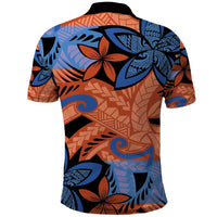 Plumeria Polynesian Pattern Polo Shirt Unique Fantasy Orange Blue