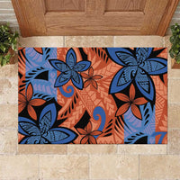 Plumeria Polynesian Pattern Rubber Doormat Unique Fantasy Orange Blue LT01 Orange - Polynesian Pride