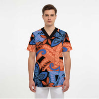 Plumeria Polynesian Pattern Scrub Top Unique Fantasy Orange Blue LT01 - Polynesian Pride