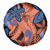 Plumeria Polynesian Pattern Spare Tire Cover Unique Fantasy Orange Blue