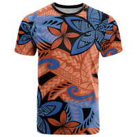 Plumeria Polynesian Pattern T Shirt Unique Fantasy Orange Blue