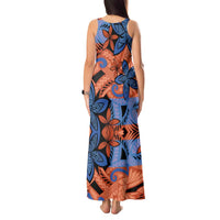 Plumeria Polynesian Pattern Tank Maxi Dress Unique Fantasy Orange Blue