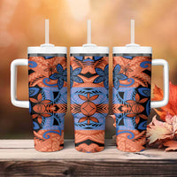 Plumeria Polynesian Pattern Tumbler With Handle Unique Fantasy Orange Blue