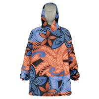 Plumeria Polynesian Pattern Wearable Blanket Hoodie Unique Fantasy Orange Blue LT01 One Size Orange - Polynesian Pride