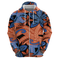 Plumeria Polynesian Pattern Zip Hoodie Unique Fantasy Orange Blue