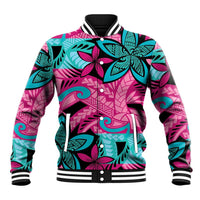 Plumeria Polynesian Pattern Baseball Jacket Unique Fantasy Pink Teal LT01 Unisex Pink - Polynesian Pride