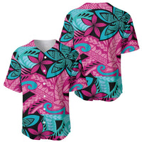 Plumeria Polynesian Pattern Baseball Jersey Unique Fantasy Pink Teal