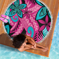 Plumeria Polynesian Pattern Beach Blanket Unique Fantasy Pink Teal LT01 - Polynesian Pride