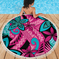 Plumeria Polynesian Pattern Beach Blanket Unique Fantasy Pink Teal LT01 - Polynesian Pride