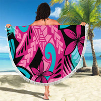 Plumeria Polynesian Pattern Beach Blanket Unique Fantasy Pink Teal LT01 - Polynesian Pride