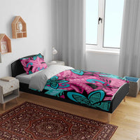 Plumeria Polynesian Pattern Bedding Set Unique Fantasy Pink Teal