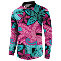 Plumeria Polynesian Pattern Button Sweatshirt Unique Fantasy Pink Teal LT01 - Polynesian Pride