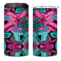 Plumeria Polynesian Pattern 4 in 1 Can Cooler Tumbler Unique Fantasy Pink Teal LT01 One Size: 16 oz Pink - Polynesian Pride