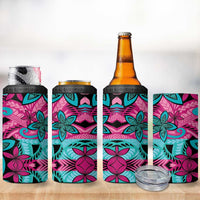 Plumeria Polynesian Pattern 4 in 1 Can Cooler Tumbler Unique Fantasy Pink Teal LT01 - Polynesian Pride