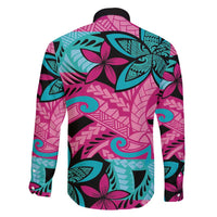 Plumeria Polynesian Pattern Family Matching Long Sleeve Bodycon Dress and Hawaiian Shirt Unique Fantasy Pink Teal