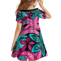 Plumeria Polynesian Pattern Family Matching Short Sleeve Bodycon Dress and Hawaiian Shirt Unique Fantasy Pink Teal
