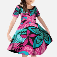 Plumeria Polynesian Pattern Family Matching Summer Maxi Dress and Hawaiian Shirt Unique Fantasy Pink Teal