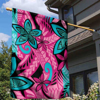 Plumeria Polynesian Pattern Garden Flag Unique Fantasy Pink Teal