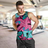 Plumeria Polynesian Pattern Men Tank Top Unique Fantasy Pink Teal LT01 Pink - Polynesian Pride