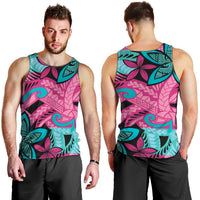 Plumeria Polynesian Pattern Men Tank Top Unique Fantasy Pink Teal LT01 - Polynesian Pride