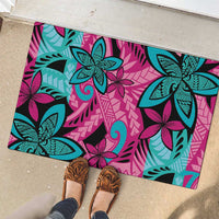 Plumeria Polynesian Pattern Rubber Doormat Unique Fantasy Pink Teal LT01 - Polynesian Pride