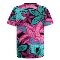 Plumeria Polynesian Pattern Rugby Jersey Unique Fantasy Pink Teal