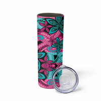 Plumeria Polynesian Pattern Skinny Tumbler Unique Fantasy Pink Teal