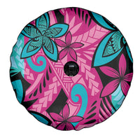 Plumeria Polynesian Pattern Spare Tire Cover Unique Fantasy Pink Teal