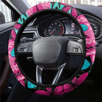 Plumeria Polynesian Pattern Steering Wheel Cover Unique Fantasy Pink Teal LT01 - Polynesian Pride