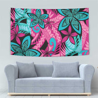 Plumeria Polynesian Pattern Tapestry Unique Fantasy Pink Teal