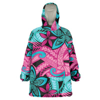 Plumeria Polynesian Pattern Wearable Blanket Hoodie Unique Fantasy Pink Teal LT01 One Size Pink - Polynesian Pride