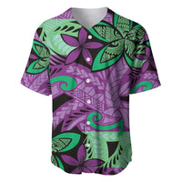 Plumeria Polynesian Pattern Baseball Jersey Unique Fantasy Purple Green