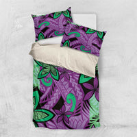 Plumeria Polynesian Pattern Bedding Set Unique Fantasy Purple Green