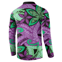 Plumeria Polynesian Pattern Button Sweatshirt Unique Fantasy Purple Green LT01 - Polynesian Pride