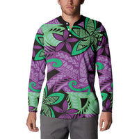 Plumeria Polynesian Pattern Button Sweatshirt Unique Fantasy Purple Green LT01 - Polynesian Pride