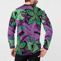 Plumeria Polynesian Pattern Button Sweatshirt Unique Fantasy Purple Green LT01 - Polynesian Pride