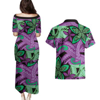 Plumeria Polynesian Pattern Couples Matching Puletasi and Hawaiian Shirt Unique Fantasy Purple Green LT01 - Polynesian Pride