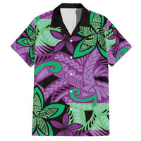 Plumeria Polynesian Pattern Family Matching Long Sleeve Bodycon Dress and Hawaiian Shirt Unique Fantasy Purple Green